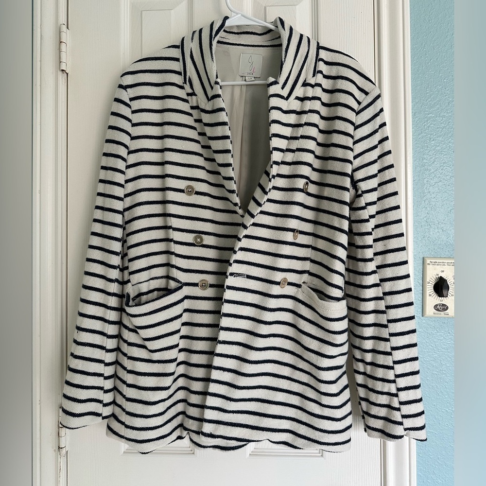 Joie Nautical Blue White Stripped Blazer Jacket size Large